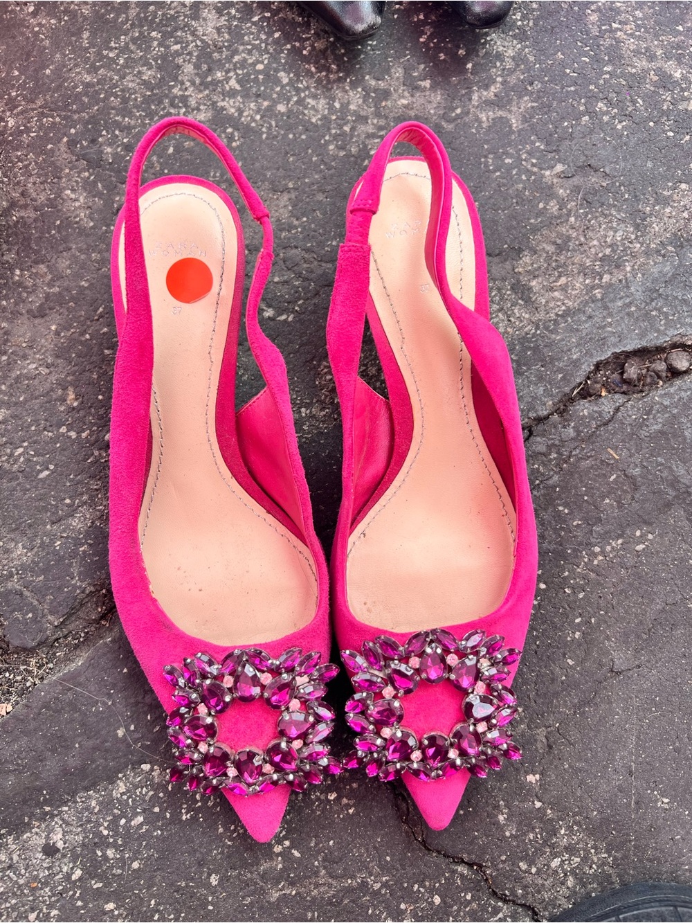 Zara Fuchsia Pink Jeweled Slingback Pointed Flats